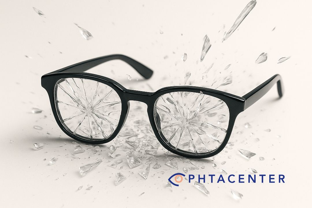 chirurgie-refractive-lunettes des lunettes dont les verres sont explosés en mille morceaux symbolisant la liberté suite à une chirurgie réfractive à Nîmes