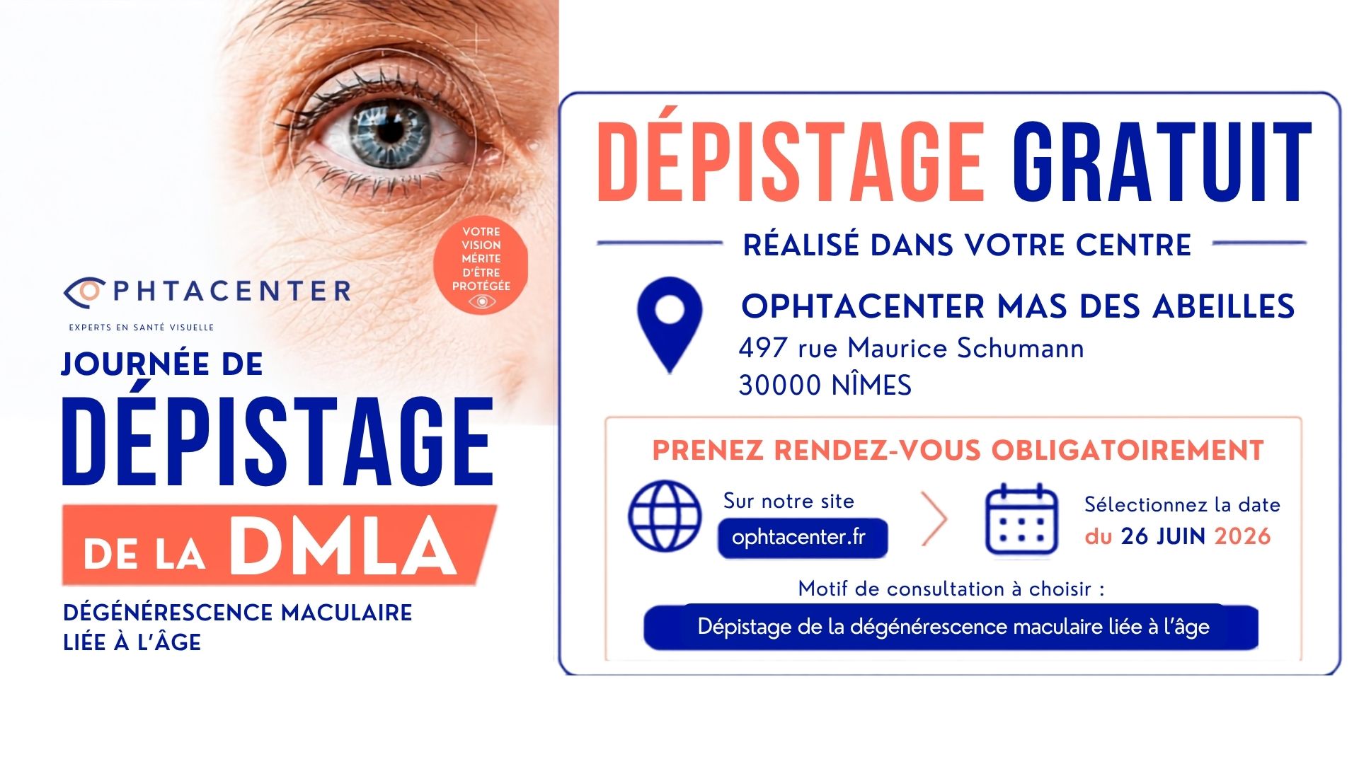 depistage dmla le 26 juine à Nîmes rdv sur Doctolib